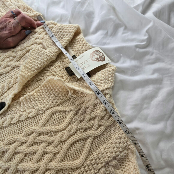 Inis Crafts NWT Irish made button down sweater large ivory cream - Picture 17 of 17